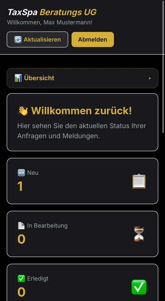 Mandantenportal auf dem Smartphone: Übersicht mit dem Status der eigenen Anfragen